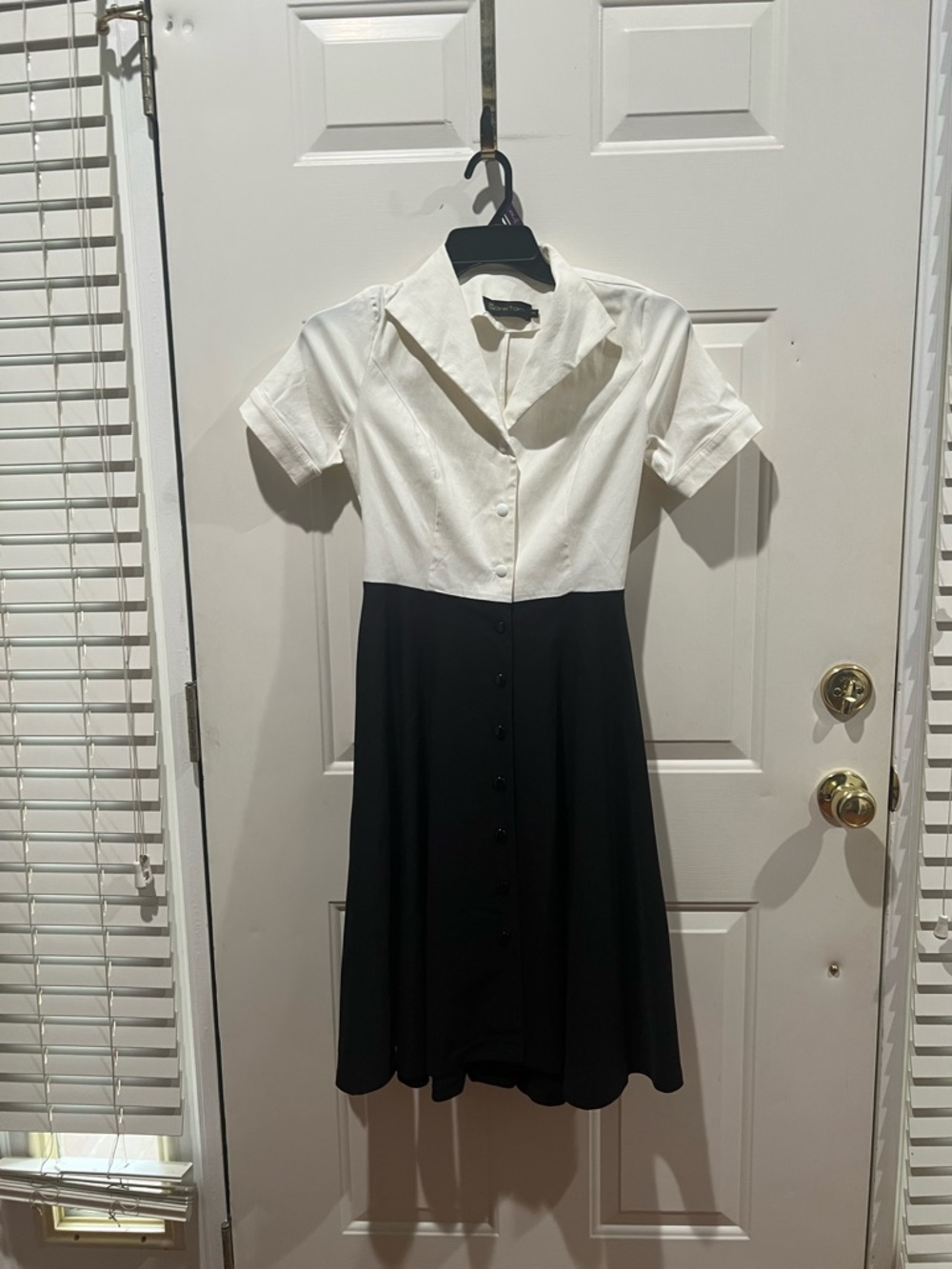 Two-Tone Button-Front Midi Dress in White and Black